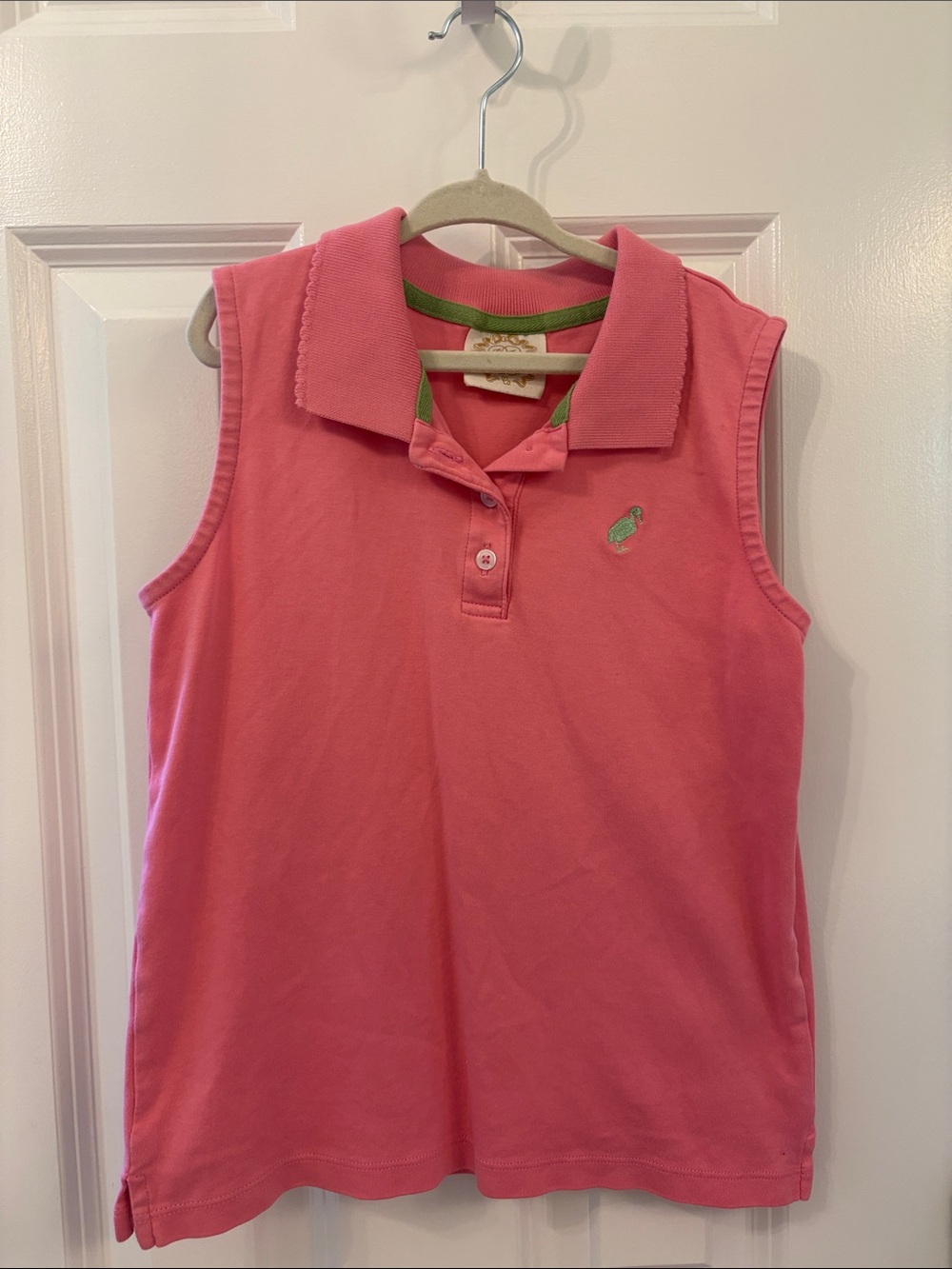 Girls' Sleeveless Pink Polo Top with Green Accent